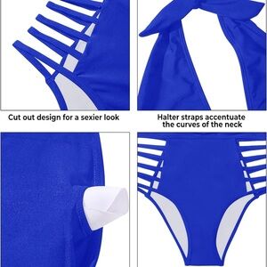 AQUA EVE Women's Size L One Piece Swimsuit/Halter Plunge V Neck/ Cutout